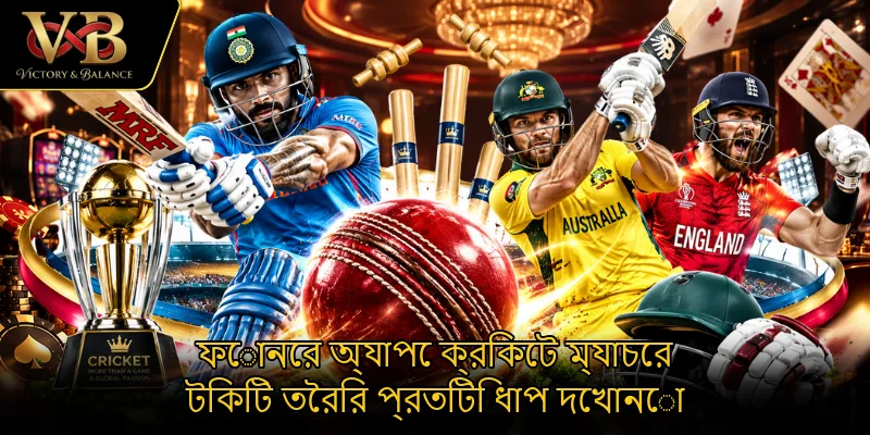 ফোনের অ্যাপে ক্রিকেট ম্যাচের টিকিট তৈরির প্রতিটি ধাপ দেখানো